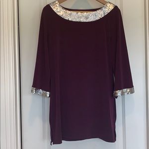 Stunning New Purple Top with Silver Sequins